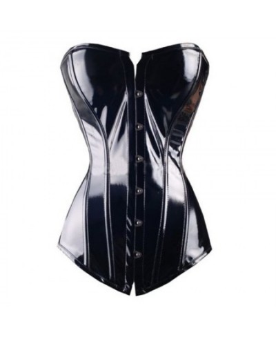 FLORATA Sexy women PVC Overbust Corset Steampunk Lingerie Top-Goth Corset Sexy Leather Waist Trainer $34.54 - Underwear