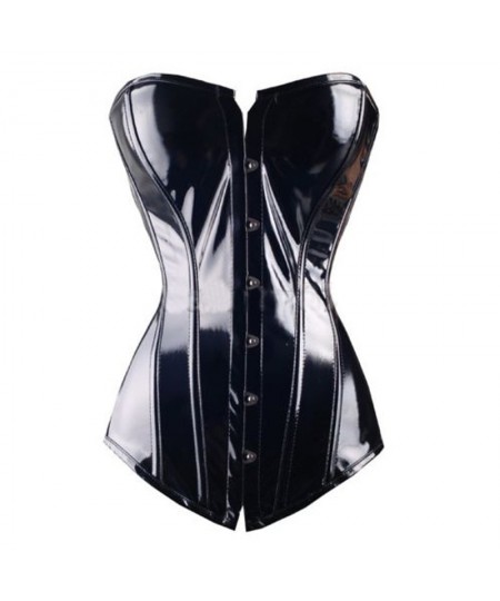 FLORATA Sexy women PVC Overbust Corset Steampunk Lingerie Top-Goth Corset Sexy Leather Waist Trainer $34.54 - Underwear