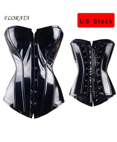 FLORATA Sexy women PVC Overbust Corset Steampunk Lingerie Top-Goth Corset Sexy Leather Waist Trainer $34.54 - Underwear