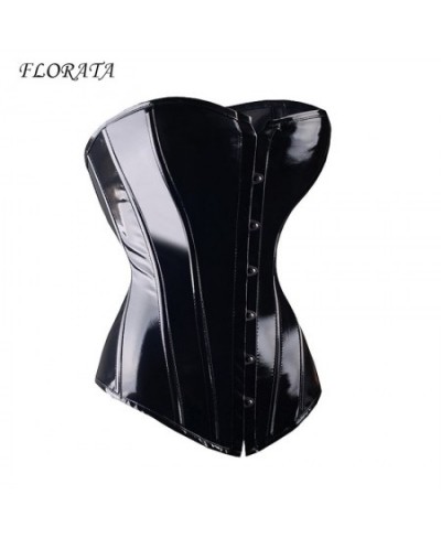 FLORATA Sexy women PVC Overbust Corset Steampunk Lingerie Top-Goth Corset Sexy Leather Waist Trainer $34.54 - Underwear