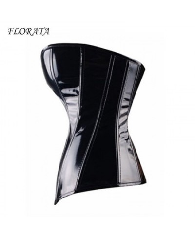 FLORATA Sexy women PVC Overbust Corset Steampunk Lingerie Top-Goth Corset Sexy Leather Waist Trainer $34.54 - Underwear