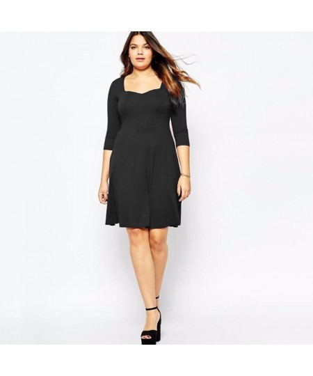 Plus Size Square Neck A-line Dress Women Quarters Sleeve Knee Length Elegant Office Lady Dress Spring Casual Dress 5XL 6XL 7X...