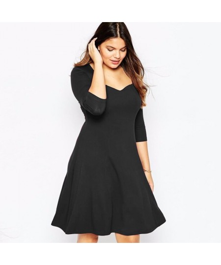 Plus Size Square Neck A-line Dress Women Quarters Sleeve Knee Length Elegant Office Lady Dress Spring Casual Dress 5XL 6XL 7X...