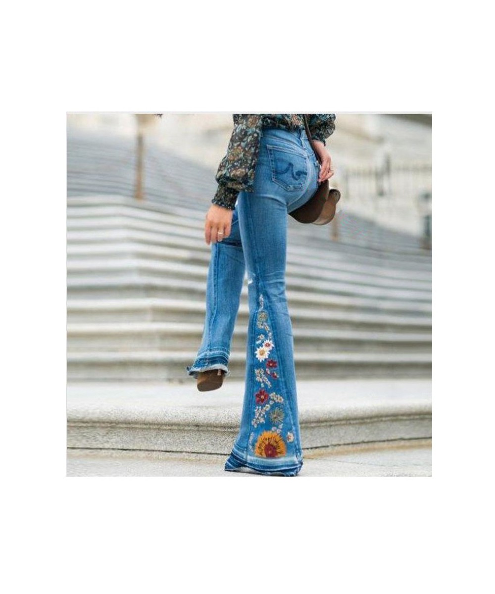 Embroidered Denim Trousers Bell Bottom Pants Ventilation High Street Wide Legged Women Elasticity Breathewide pants $44.06 - ...