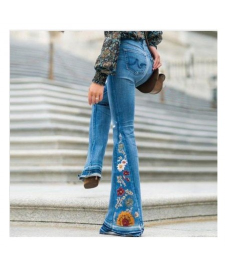 Embroidered Denim Trousers Bell Bottom Pants Ventilation High Street Wide Legged Women Elasticity Breathewide pants $44.06 - ...