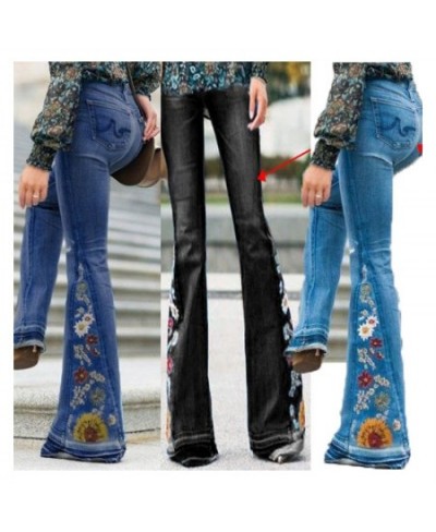 Embroidered Denim Trousers Bell Bottom Pants Ventilation High Street Wide Legged Women Elasticity Breathewide pants $44.06 - ...