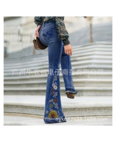 Embroidered Denim Trousers Bell Bottom Pants Ventilation High Street Wide Legged Women Elasticity Breathewide pants $44.06 - ...