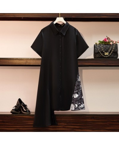 150Kg Plus Size Women's Bust 153 Summer Loose Short Sleeve Irregular Shirt Dress Black 5XL 6XL 7XL 8XL 9XL $64.00 - Plus Size...