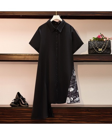 150Kg Plus Size Women's Bust 153 Summer Loose Short Sleeve Irregular Shirt Dress Black 5XL 6XL 7XL 8XL 9XL $64.00 - Plus Size...