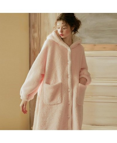 Women Sleepwear Lolita Princess Robe Hooded Flannel Pajamas.Warm Night Bathrobes Sleep Robes Nightgown Dressing Gown Loungewe...