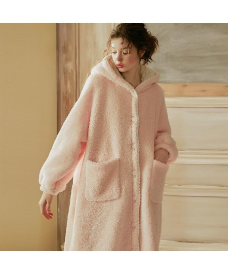 Women Sleepwear Lolita Princess Robe Hooded Flannel Pajamas.Warm Night Bathrobes Sleep Robes Nightgown Dressing Gown Loungewe...