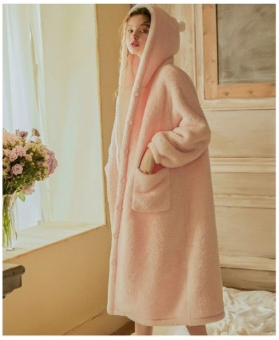 Women Sleepwear Lolita Princess Robe Hooded Flannel Pajamas.Warm Night Bathrobes Sleep Robes Nightgown Dressing Gown Loungewe...