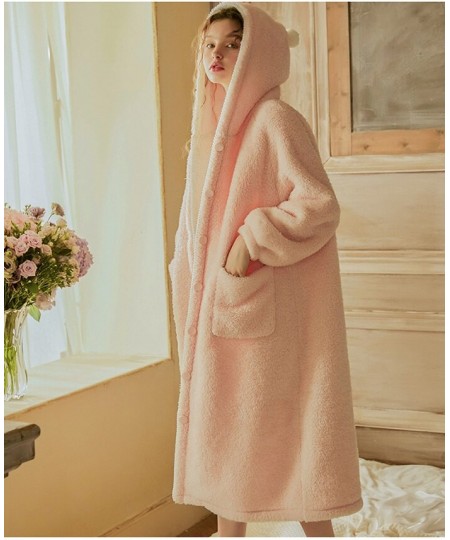 Women Sleepwear Lolita Princess Robe Hooded Flannel Pajamas.Warm Night Bathrobes Sleep Robes Nightgown Dressing Gown Loungewe...