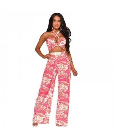 Women Off Shoulder Halter Jumpsuit Backless Romper Summer Print Hollow Out Wide Leg Jumpsuits Holiday Boho Beach Loose Overal...