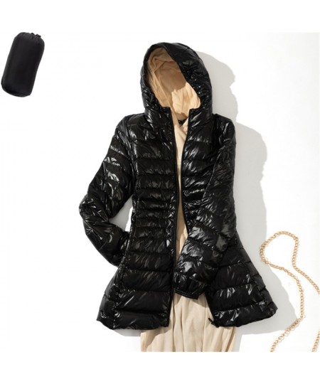 7XL Ultra Light Fall Winter Woman White Duck Down Hooded Long Jacket Female Overcoat Slim Solid Jackets Coat Portable Parkas ...