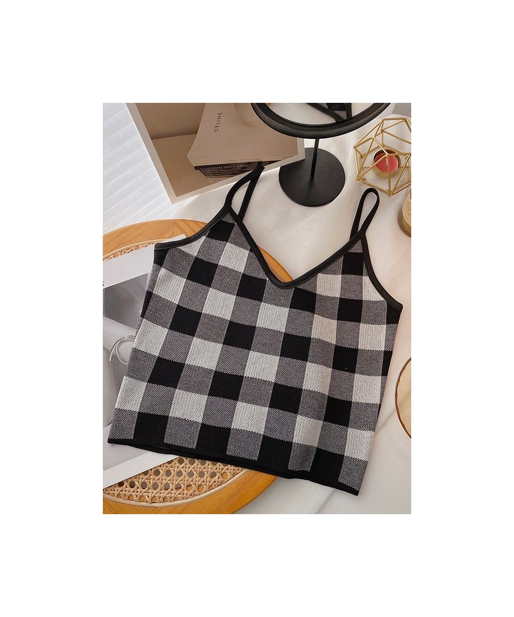 2022 NEW Summer Women Camis Plaid Cute Tops Plain Knitted Crop Tops For Women Tops Sleeveless Vest $17.26 - Tops & Tees