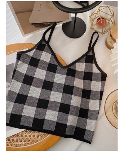 2022 NEW Summer Women Camis Plaid Cute Tops Plain Knitted Crop Tops For Women Tops Sleeveless Vest $17.26 - Tops & Tees