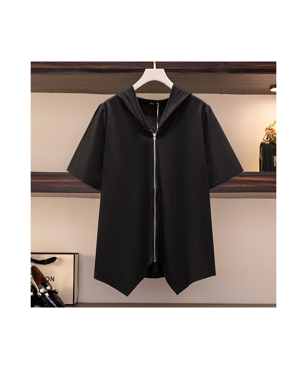 150Kg Plus Size Women's Summer Western Style Irregular Hooded Top Bust 149 Loose Short-Sleeved T-Shirt Black 5XL 6XL 7XL 8XL ...