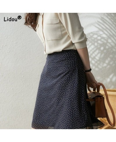 Elegant Petty Bourgeois Fan Knee-length Skirts Printing Dot Chiffon Office Lady Women's Clothing Slim Empire Short A-line Ski...