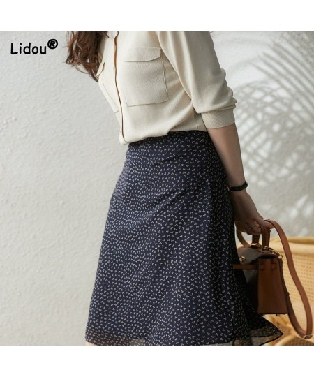 Elegant Petty Bourgeois Fan Knee-length Skirts Printing Dot Chiffon Office Lady Women's Clothing Slim Empire Short A-line Ski...