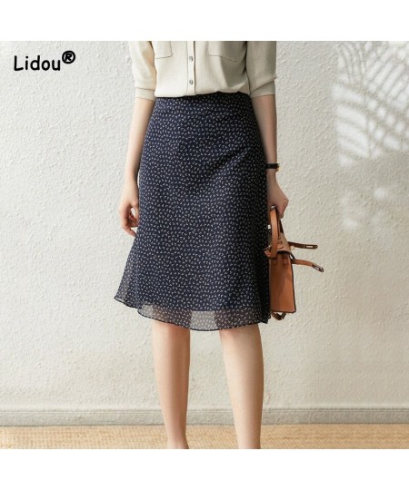 Elegant Petty Bourgeois Fan Knee-length Skirts Printing Dot Chiffon Office Lady Women's Clothing Slim Empire Short A-line Ski...