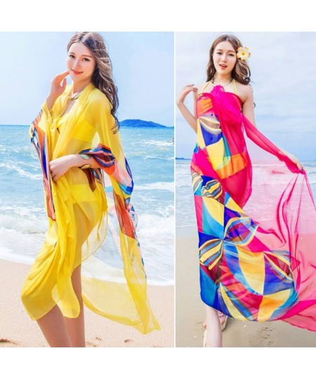 Pareo Scarf Women Beach Sarongs Beach Cover Up Summer Chiffon Scarves Geometrical Design Plus Size Towel Ladies Summer $18.20...