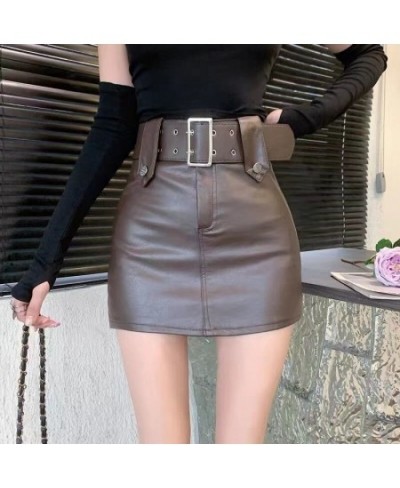 2023 New Winter Women’s Sexy PU Faux Leather Skirt Short Skinny High Waist Bodycon Skirts With Belt $34.01 - Skirts