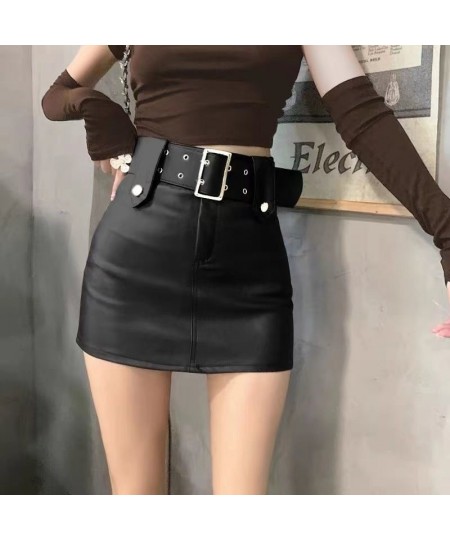 2023 New Winter Women’s Sexy PU Faux Leather Skirt Short Skinny High Waist Bodycon Skirts With Belt $34.01 - Skirts