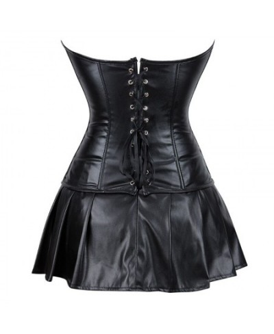 Women's Faux Leather Zipper Front Boned Bustier Corset Dress Corsets Top With Skirt For Party Faux Leather SteampunkS-6XL $42...