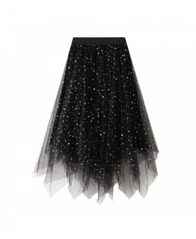 Women Irregular Tulle Tutu Skirt Fashion Casual Shiny Star Sequin Elastic Mesh Princess Skirts $34.46 - Bottoms