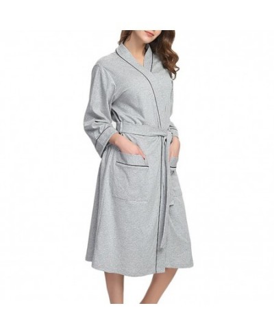 Sleepwear Solid Women Robe Loungewear Cotton Blend With Belt Elegant Kimono Bath Nightwear Daily Long Sleeve Pocket Home $37....