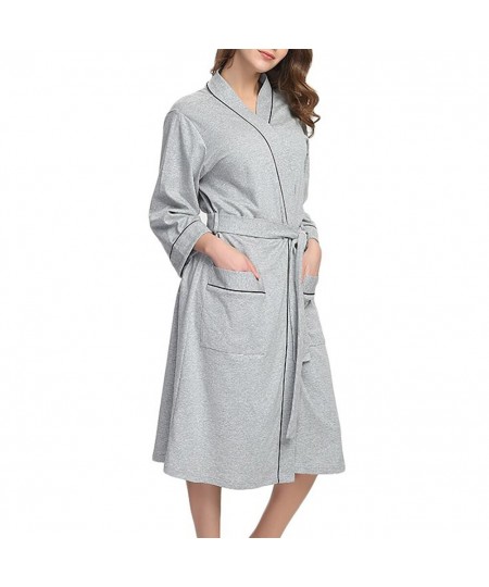 Sleepwear Solid Women Robe Loungewear Cotton Blend With Belt Elegant Kimono Bath Nightwear Daily Long Sleeve Pocket Home $37....