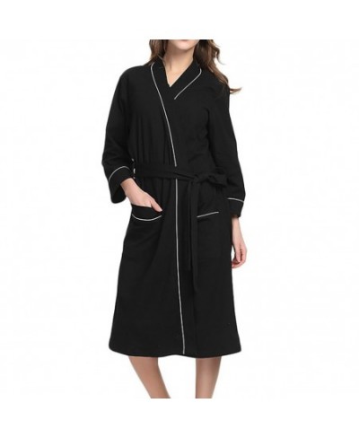 Sleepwear Solid Women Robe Loungewear Cotton Blend With Belt Elegant Kimono Bath Nightwear Daily Long Sleeve Pocket Home $37....