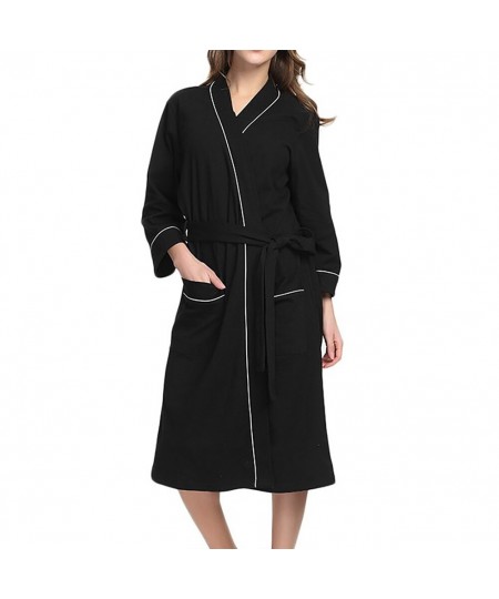 Sleepwear Solid Women Robe Loungewear Cotton Blend With Belt Elegant Kimono Bath Nightwear Daily Long Sleeve Pocket Home $37....