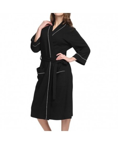 Sleepwear Solid Women Robe Loungewear Cotton Blend With Belt Elegant Kimono Bath Nightwear Daily Long Sleeve Pocket Home $37....