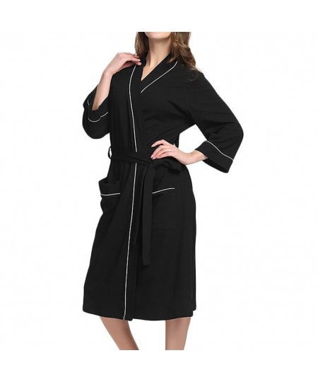 Sleepwear Solid Women Robe Loungewear Cotton Blend With Belt Elegant Kimono Bath Nightwear Daily Long Sleeve Pocket Home $37....