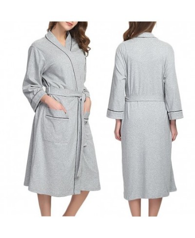 Sleepwear Solid Women Robe Loungewear Cotton Blend With Belt Elegant Kimono Bath Nightwear Daily Long Sleeve Pocket Home $37....