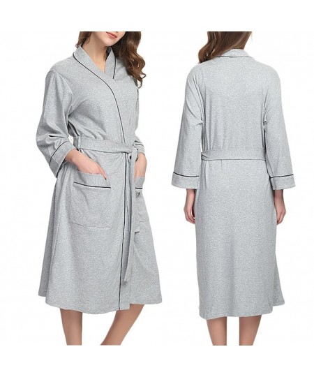 Sleepwear Solid Women Robe Loungewear Cotton Blend With Belt Elegant Kimono Bath Nightwear Daily Long Sleeve Pocket Home $37....