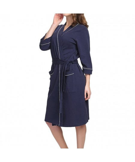 Sleepwear Solid Women Robe Loungewear Cotton Blend With Belt Elegant Kimono Bath Nightwear Daily Long Sleeve Pocket Home $37....