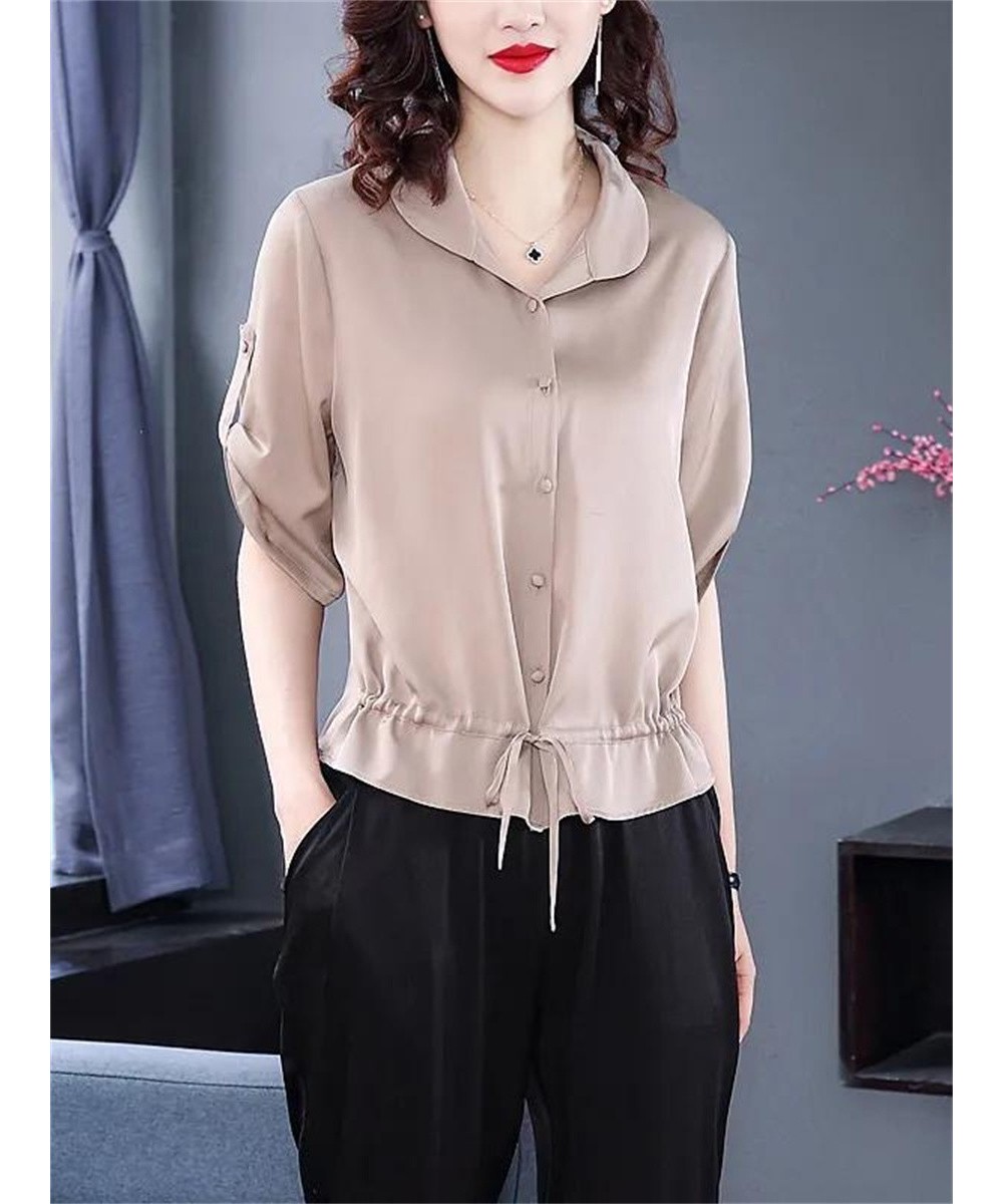 Woman Spring Summer Style Blouses Shirts Lady Casual Short Sleeve Peter Pan Collar Blusas Tops DF4608 $29.80 - Women Tops