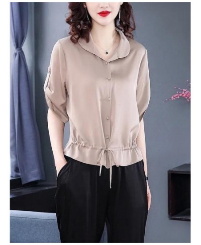 Woman Spring Summer Style Blouses Shirts Lady Casual Short Sleeve Peter Pan Collar Blusas Tops DF4608 $29.80 - Women Tops