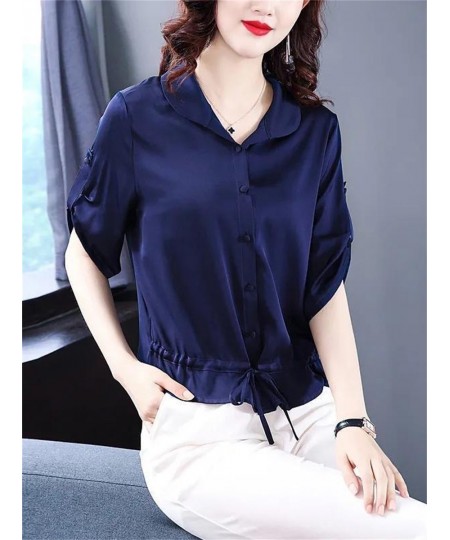 Woman Spring Summer Style Blouses Shirts Lady Casual Short Sleeve Peter Pan Collar Blusas Tops DF4608 $29.80 - Women Tops