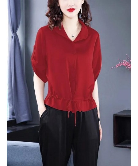 Woman Spring Summer Style Blouses Shirts Lady Casual Short Sleeve Peter Pan Collar Blusas Tops DF4608 $29.80 - Women Tops