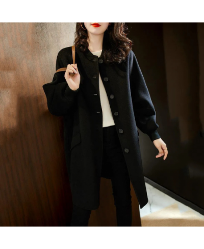 Casual Baseball Collar Plus Size Wool Coats Women Korean Fashion Slim Black Woolen Jacket Basic Elegant Autumn Winter Outerwe...