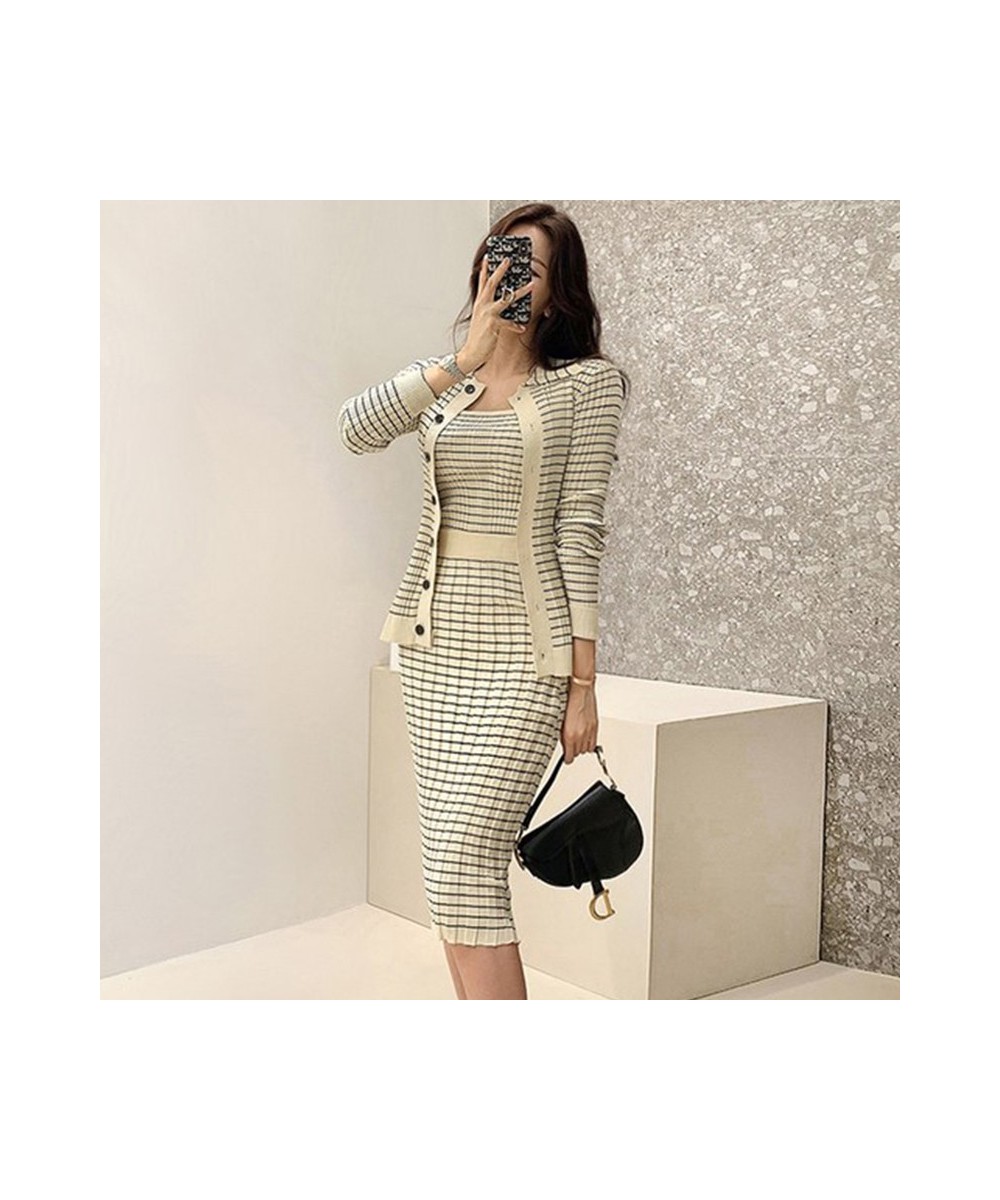 Korean Knitting 3 Pieces Set Women Knitted Sling + Cardigan and Pencil Skirts Casual Simple Office Lady Skirt Suit $63.64 - S...