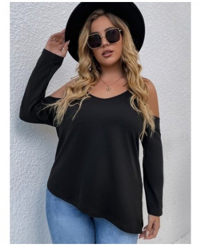 Women's Spring 2023 Off Shoulder Plus Size Blouses 4XL Elegant Curvy Camis Oversized T-shirt Loose Large Solid Tees Clothing ...