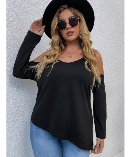 Women's Spring 2023 Off Shoulder Plus Size Blouses 4XL Elegant Curvy Camis Oversized T-shirt Loose Large Solid Tees Clothing ...