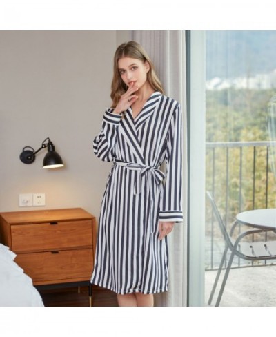 Ladies Cool Smooth Silk Imitation Silk Gown Lace-up Print Bathrobe European American Fashion High-quality Soft Nightwear Dres...