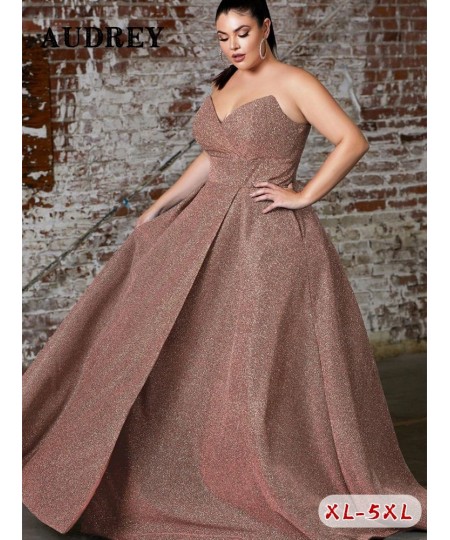 Plus Size Bright Silk Glitter Strapless Maxi Dress Women Elegant Ruched Split Party Evening Dress Ladies Prom Gown Vestidos 5...