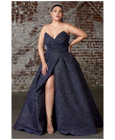 Plus Size Bright Silk Glitter Strapless Maxi Dress Women Elegant Ruched Split Party Evening Dress Ladies Prom Gown Vestidos 5...